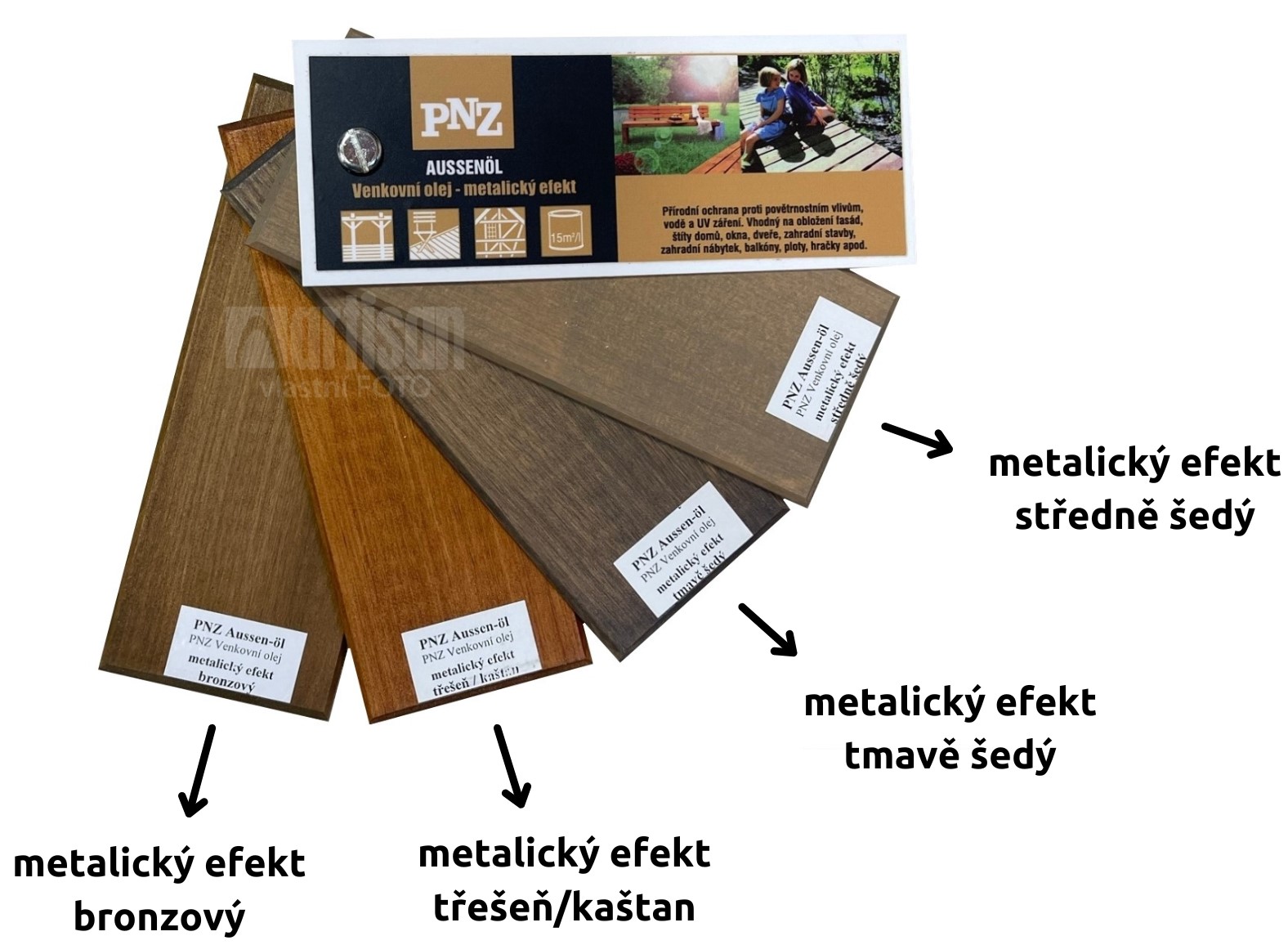 PNZ Vzorník Venkovní olej - metalické odstíny pro snadnější rozhodování