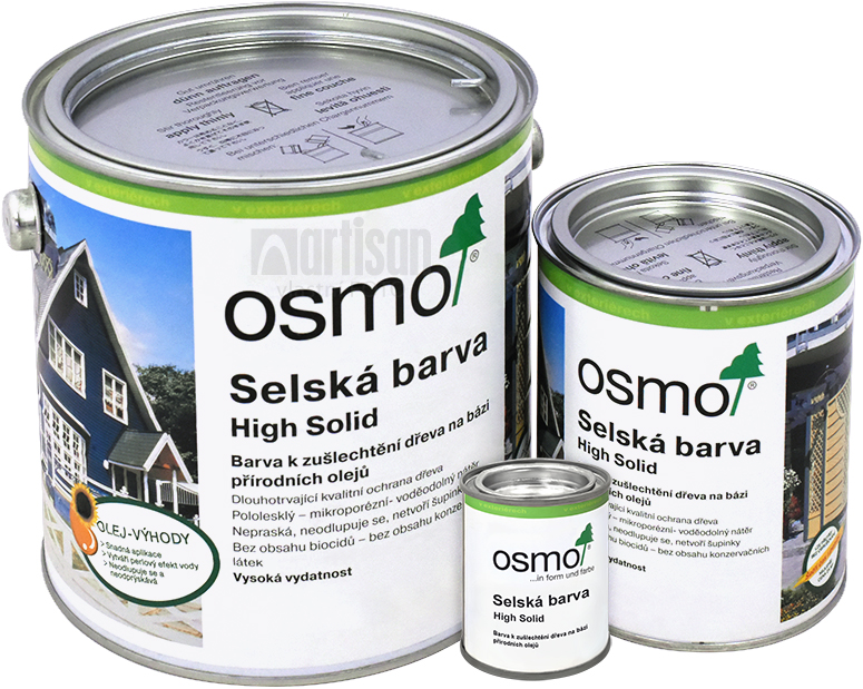 OSMO Selská barva - velikost balení 0.005 l, 0.125 l, 0.750 l a 2.5 l.